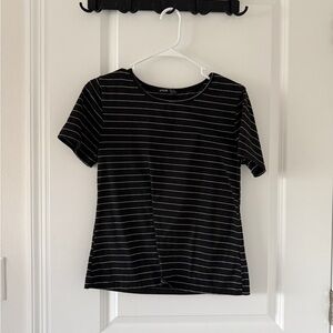 SHEIN Black Short Sleeve Tee with White Stripes